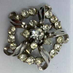 Vtg wedding bridal rhinestone crystal round brooch